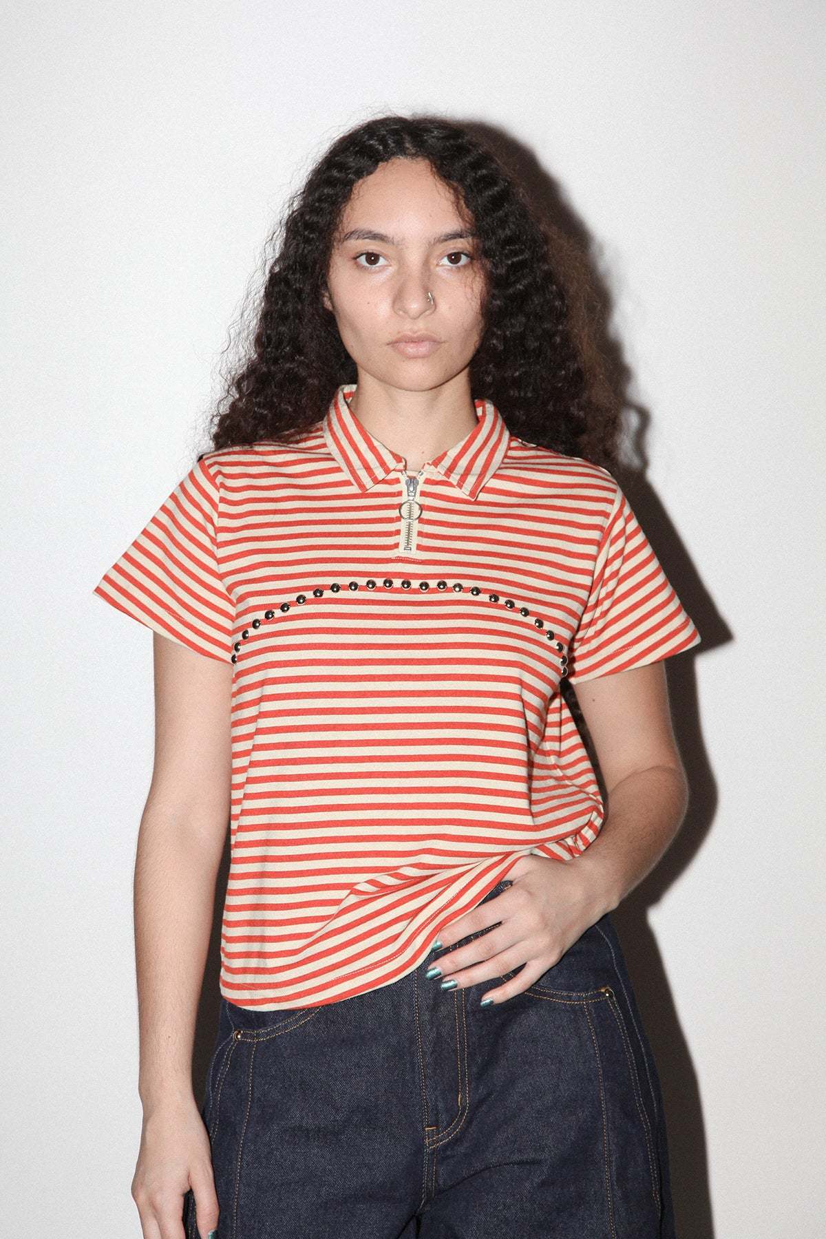 KkCo Rivet Polo Top - Striped Pepper - Image 6 of 7