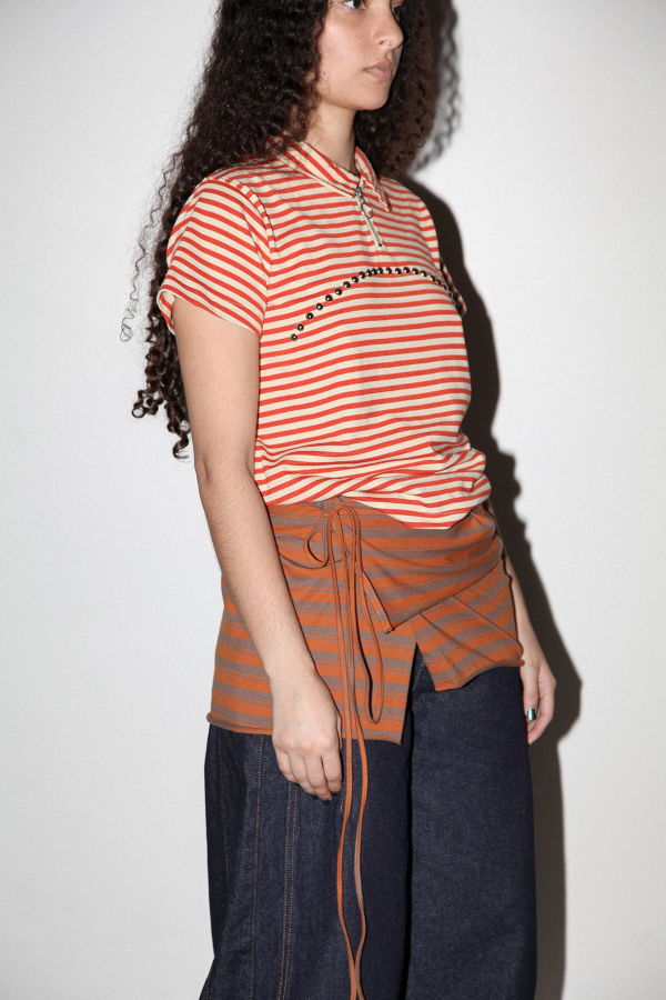 KkCo Wrap Peplum Accessory - Striped Clay