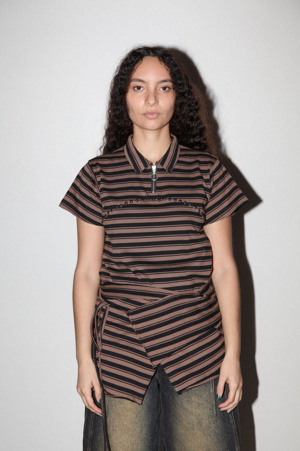 KkCo Wrap Peplum Wrap - Striped Mud