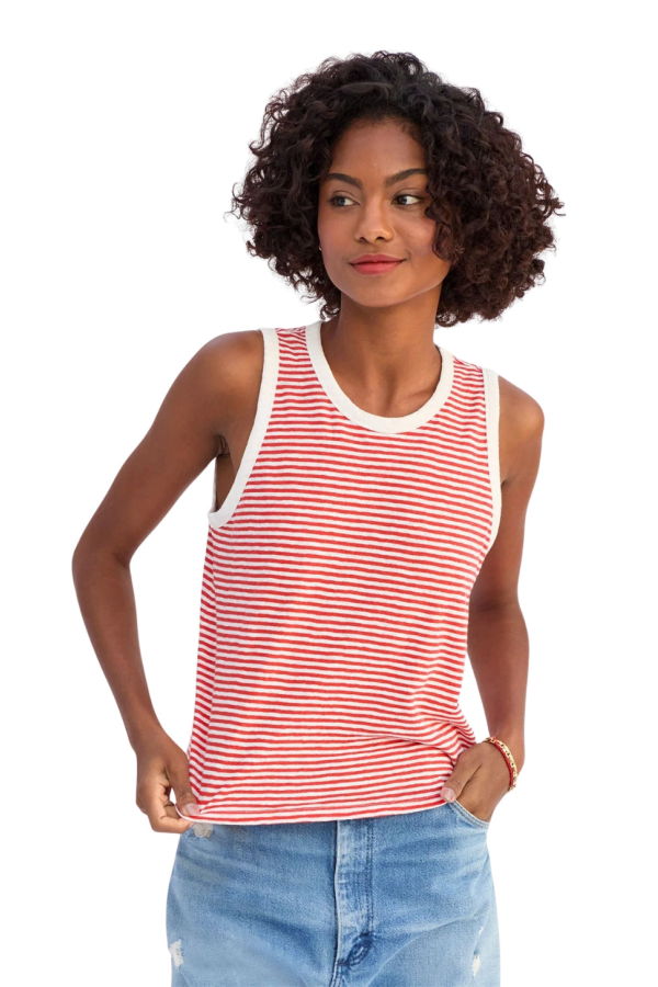 Clare V. Camp Fit Tank Cotton/Linen Mini Stripe