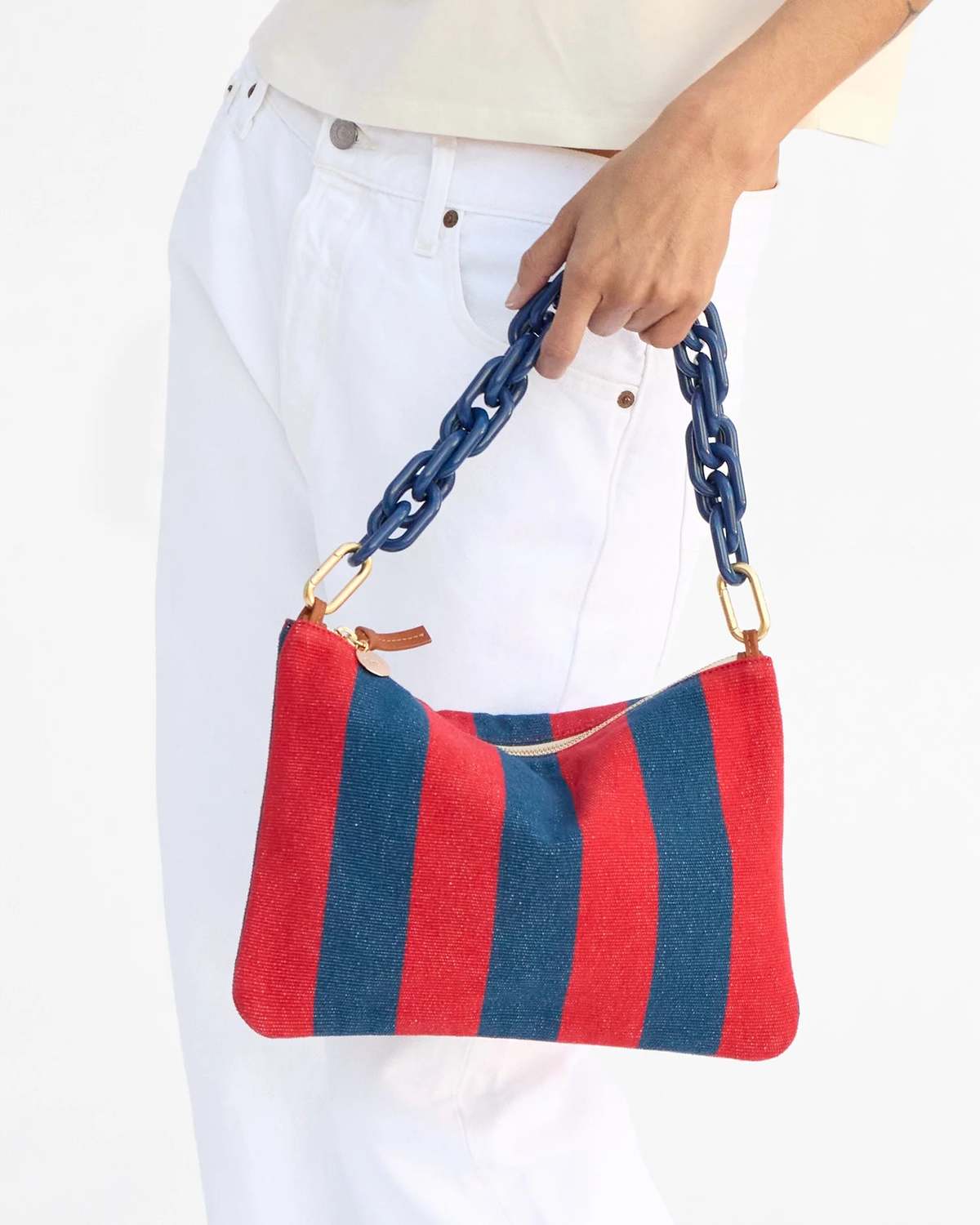 Clare V. Flat Clutch with Tabs Canvas Stripe - Image 3 of 3