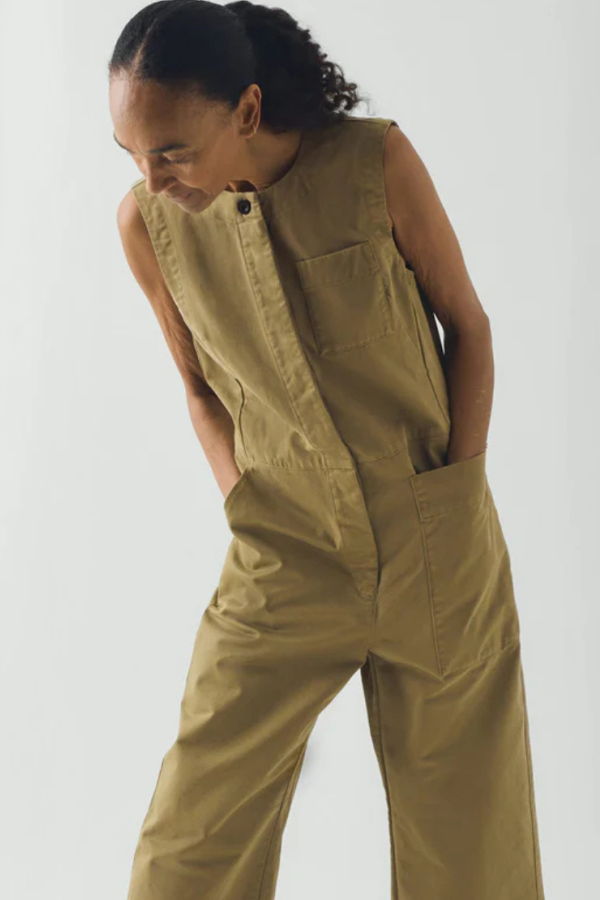 TOAST Sleeveless Cotton Twill Jumpsuit - Olive Leaf