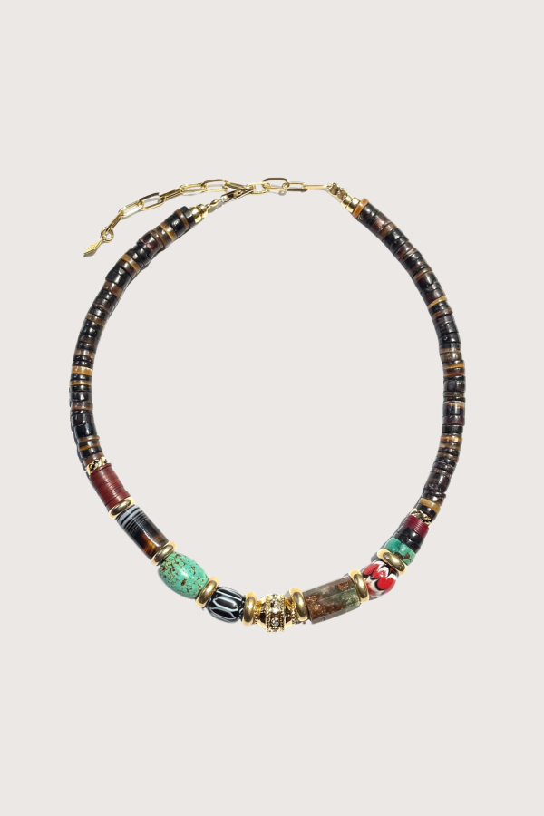 Gachon Pothier Puka 69 Necklace - Brown/Turq/Multi