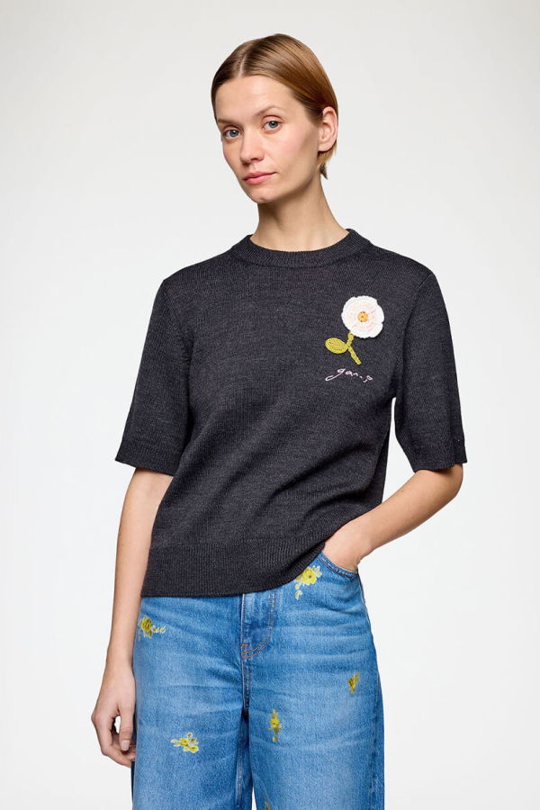Ganni Crochet Appliqué Merino Tee
