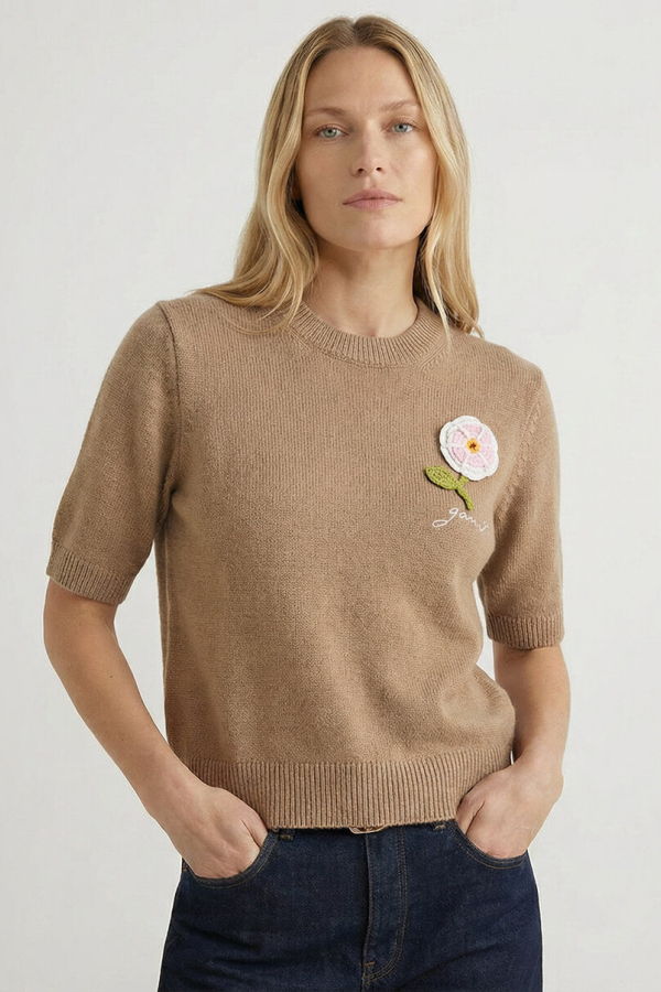 Ganni Crochet Appliqué Merino Tee