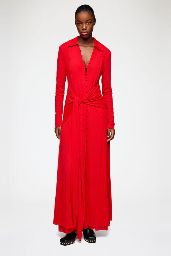 Ganni Marl Mesh Long Sleeve Maxi Tie Dress