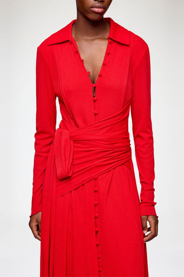 Ganni Marl Mesh Long Sleeve Maxi Tie Dress