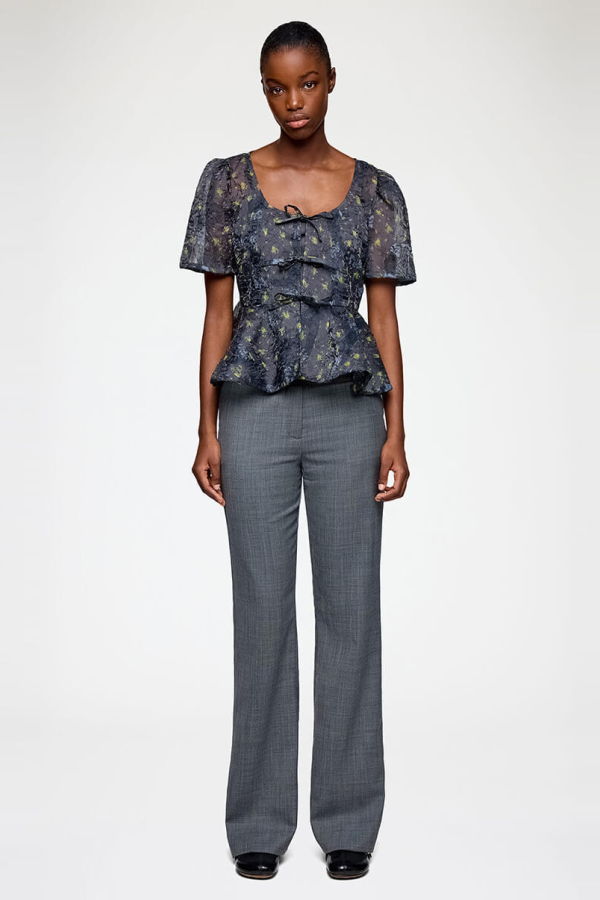 Ganni Printed Shibori Organza Peplum Blouse