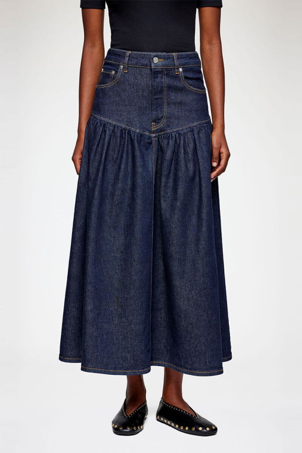 Ganni Stretch Denim Long Skirt