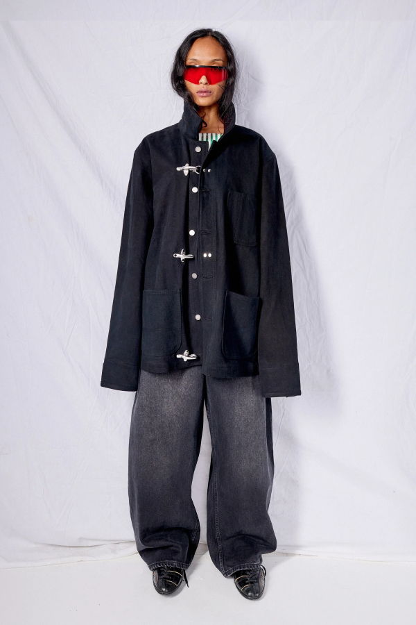 Assembly Black Denim Fireman Field Coat