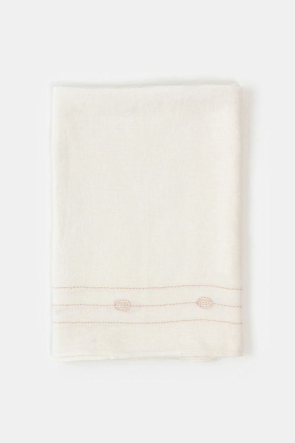Erica Tanov Hand-embroidered Linen Square Totem Tablecloth - Soft White