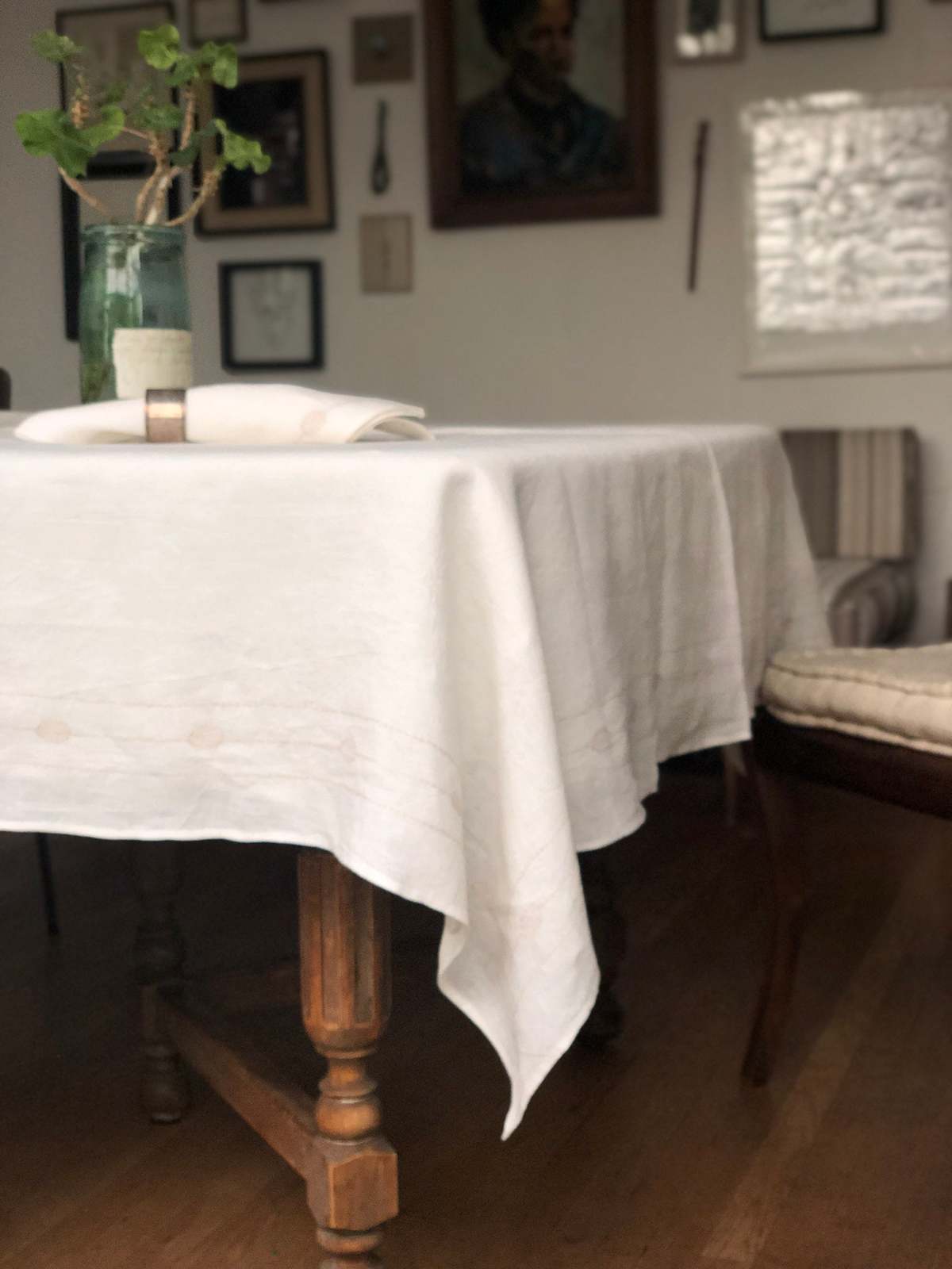 Erica Tanov Hand-embroidered Linen Square Totem Tablecloth - Soft White - Image 7 of 8