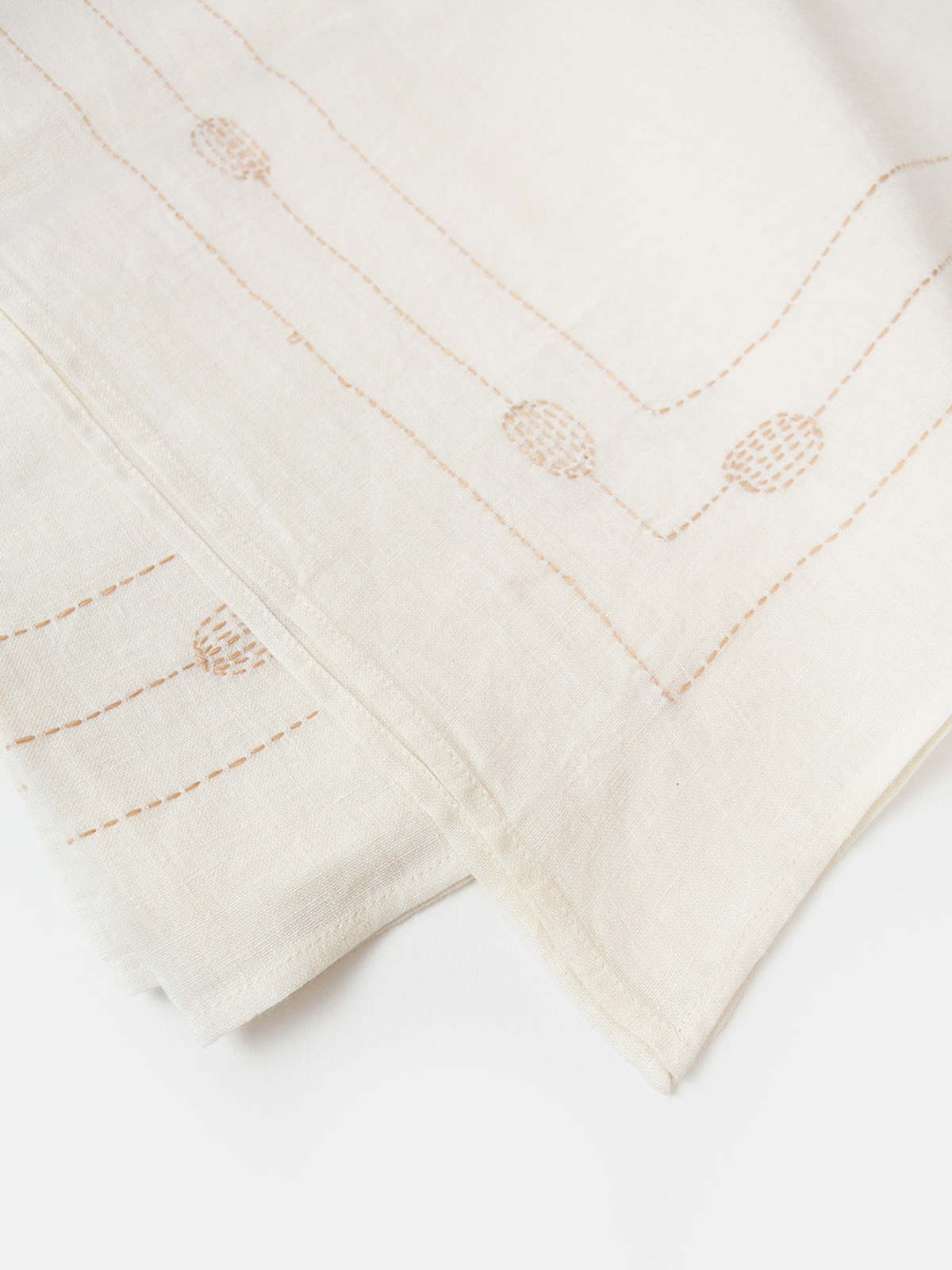 Erica Tanov Hand-embroidered Linen Square Totem Tablecloth - Soft White - Image 8 of 8