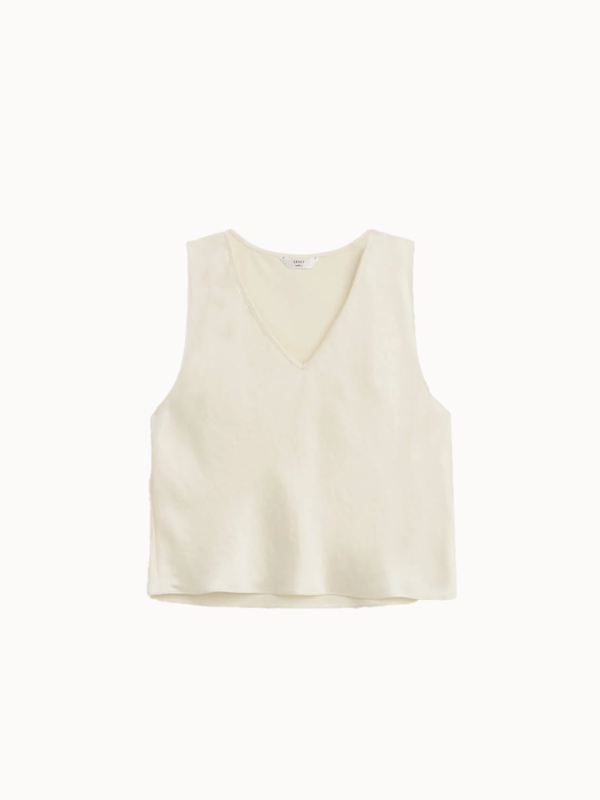 Leset Barb V Neck Shell Top - Creme