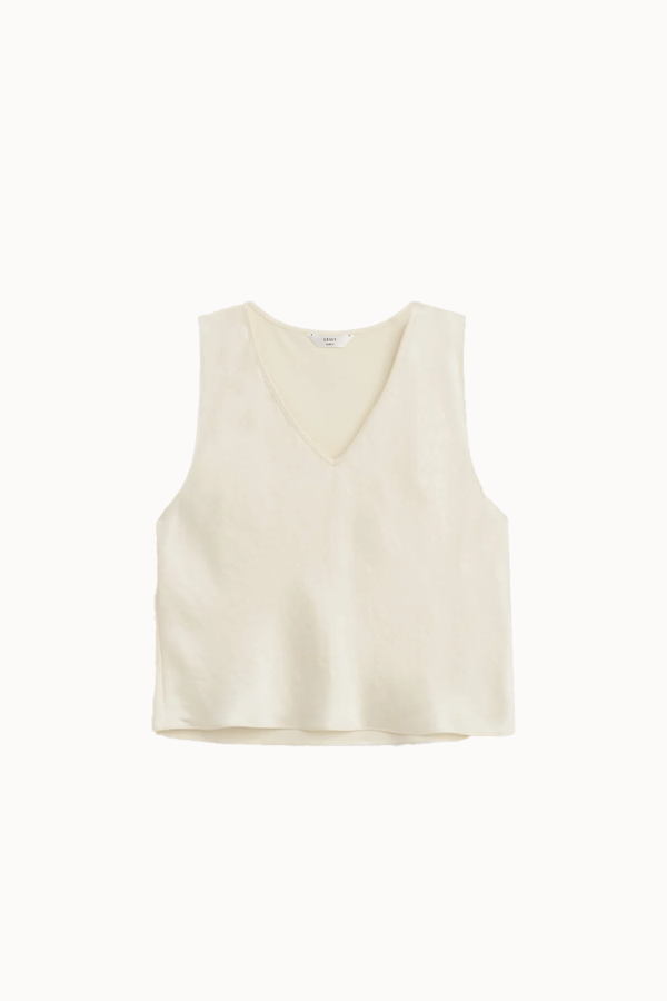 Leset Barb V Neck Shell Top - Creme