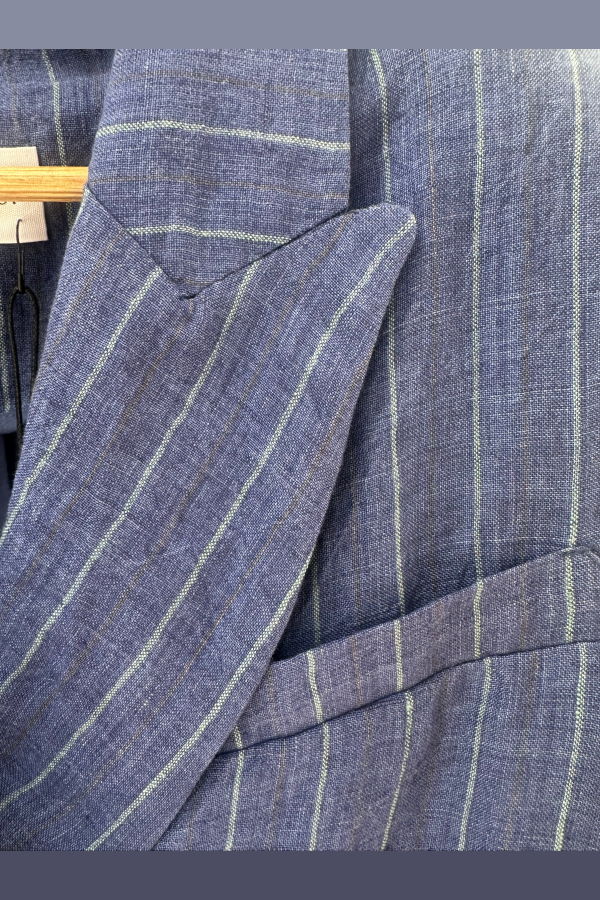 Self Contrast Alessa Crop Linen Blazer Vest - Striped