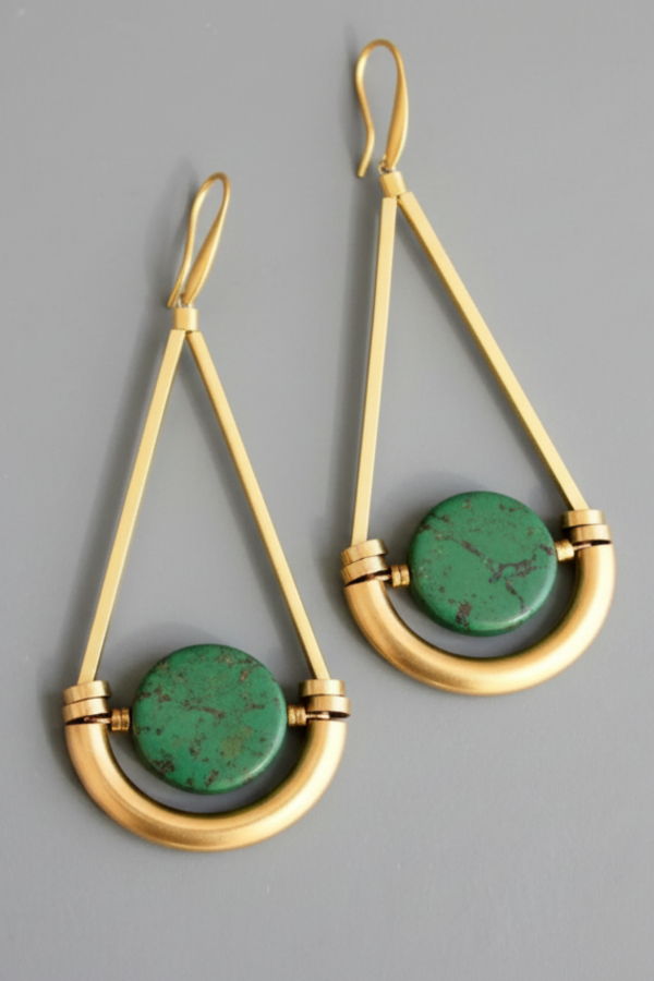 David Aubrey Geometric Jasper and Brass Earrings