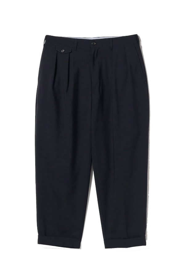 Beams Plus 2 Pleats Tapered Wool Tropical Trousers - Dark Navy