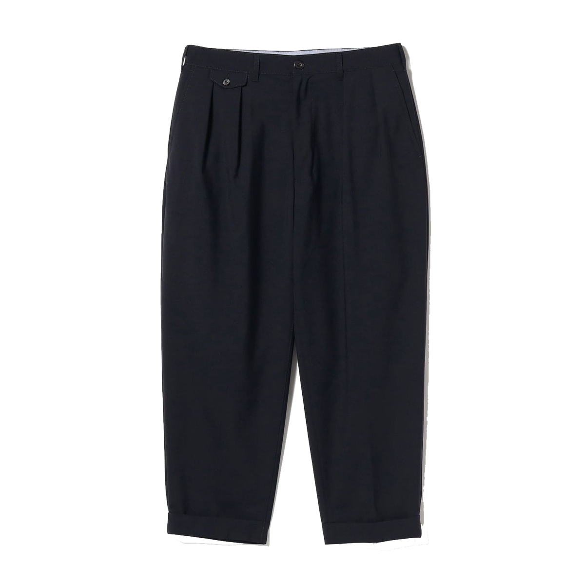 Beams Plus 2 Pleats Tapered Wool Tropical Trousers - Dark Navy - Image 1 of 3