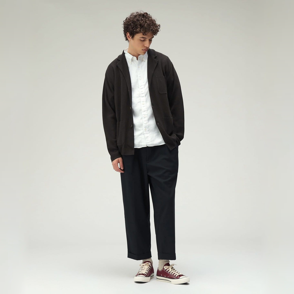 Beams Plus 2 Pleats Tapered Wool Tropical Trousers - Dark Navy