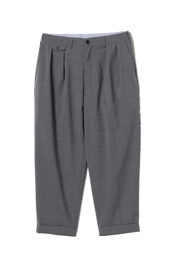 Beams Plus 2 Pleats Tapered Wool Tropical Trousers - Grey