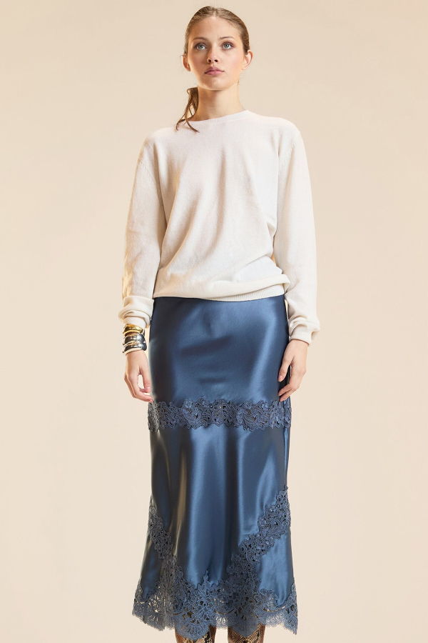 Cynthia Rowley Garbo Silky Lace Skirt - Denim Blue