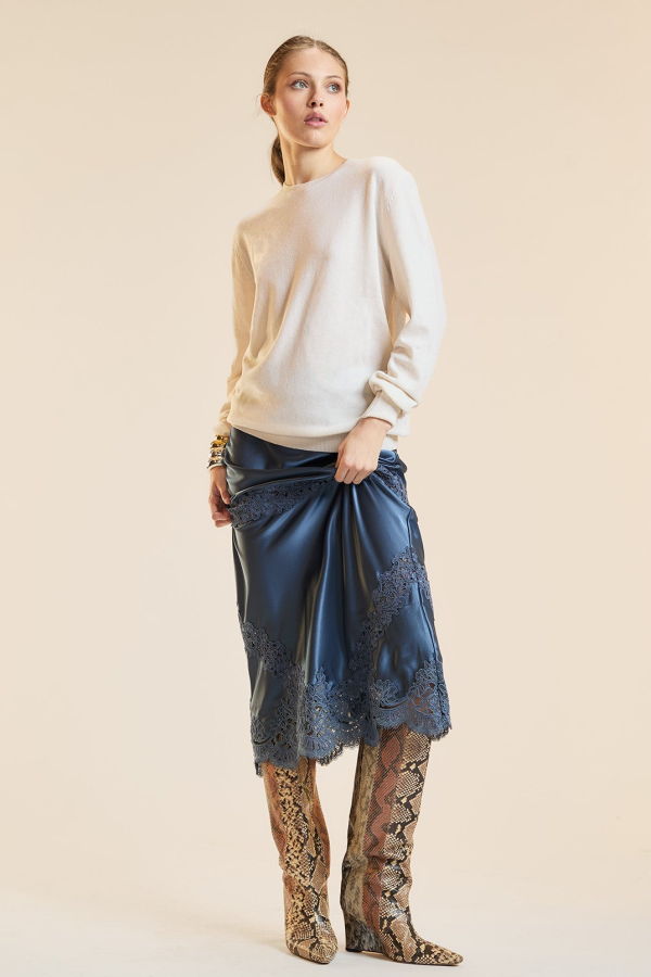 Cynthia Rowley Garbo Silky Lace Skirt - Denim Blue