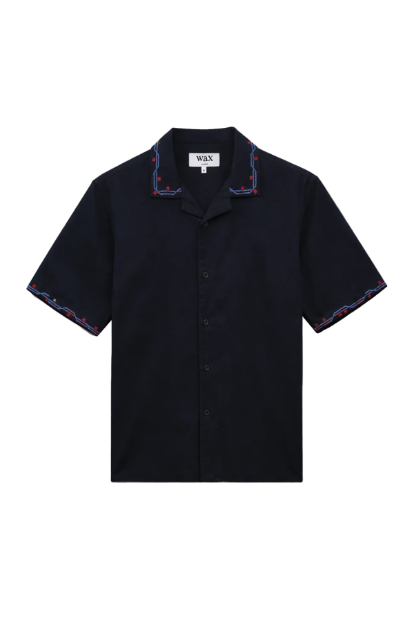 Wax London Didcot Cross-Stitch Border Short-Sleeve Shirt