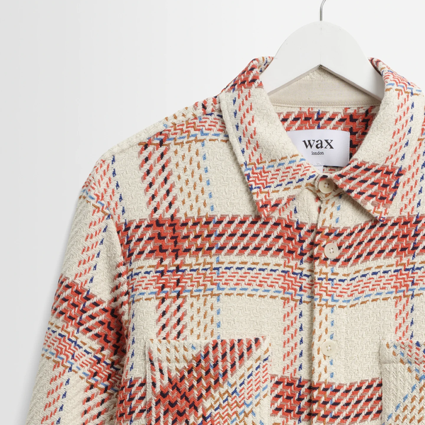 Wax London Whiting Overshirt - Ecru / Rust / Ochre / Blue Plaid