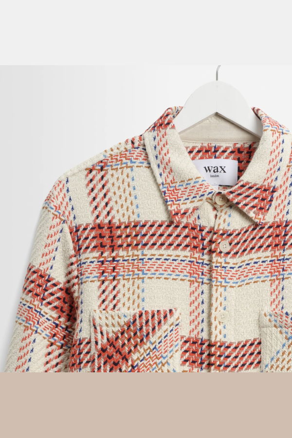 Wax London Whiting Overshirt - Ecru / Rust / Ochre / Blue Plaid