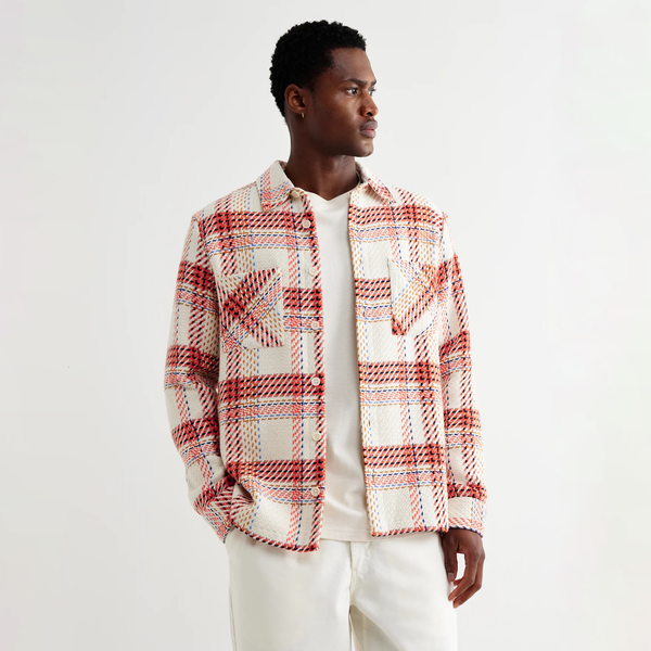 Wax London Whiting Overshirt - Ecru / Rust / Ochre / Blue Plaid