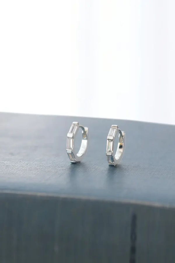 Kris Nations Baguette Huggie Hoop Earrings in Sterling Silver