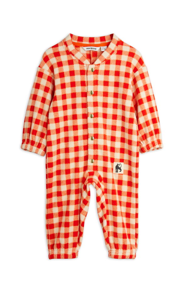 KIDS Mini Rodini Baby Gingham Fleece Playsuit