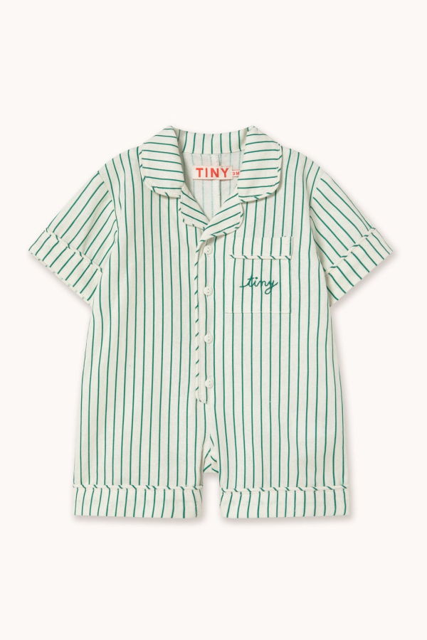 KIDS Tinycottons Emerald Stripes Playsuit