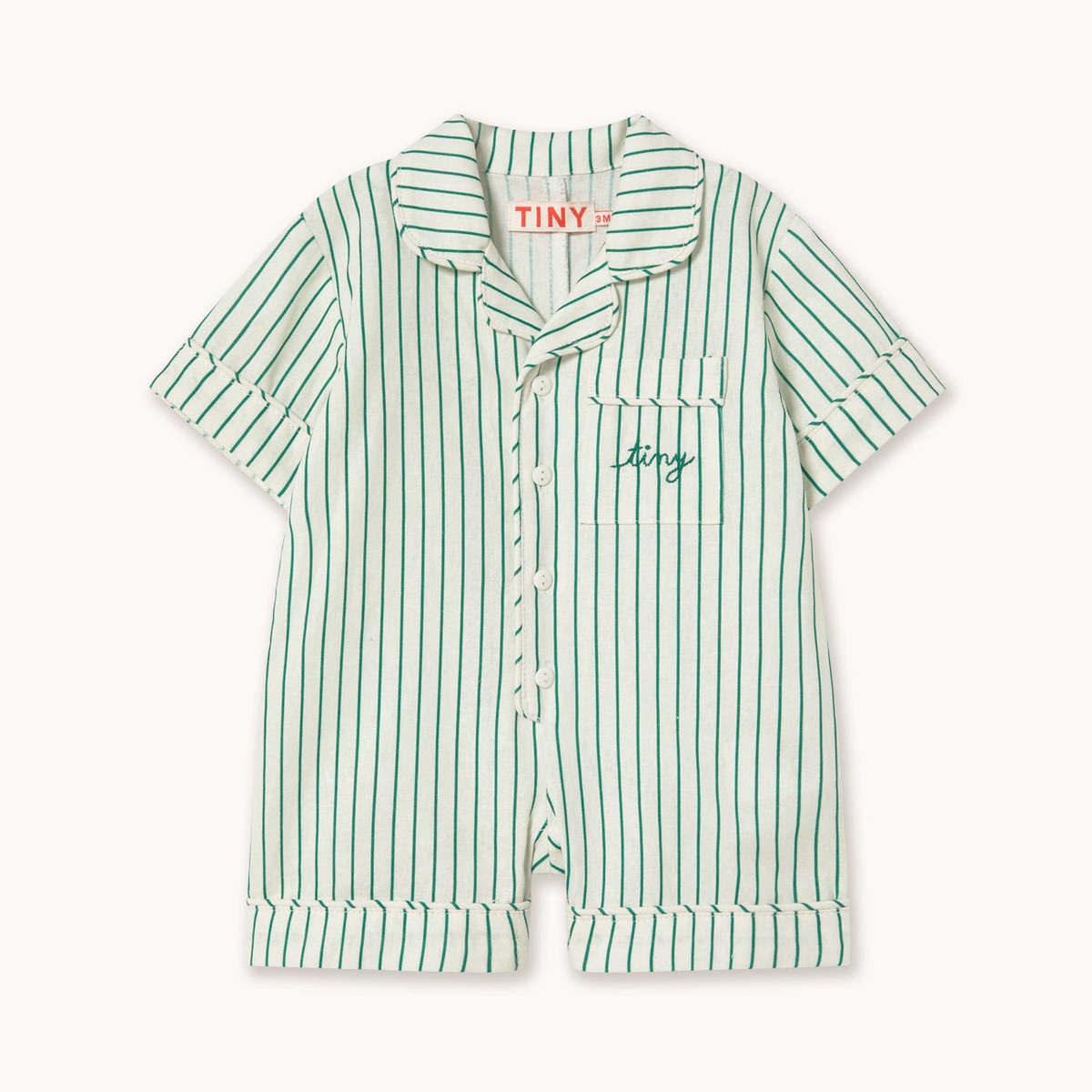 KIDS Tinycottons Emerald Stripes Playsuit - Image 1 of 3