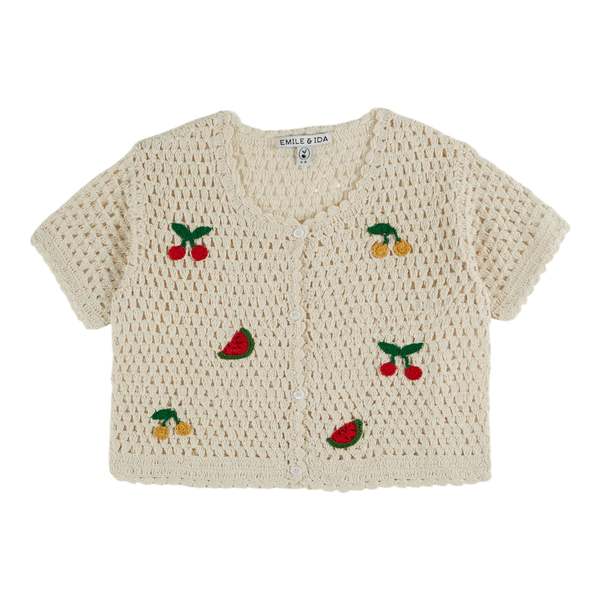 KIDS mile et Ida Fruits Crochet Cardigan - Creme