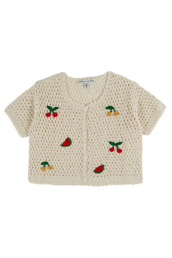 KIDS Émile et Ida Fruits Crochet Cardigan - Creme