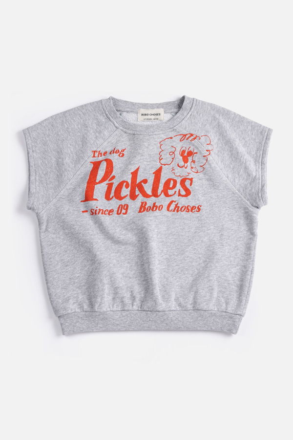 KIDS Bobo Choses Pickles the Dog Sleeveless Sweatshirt - Heather Grey