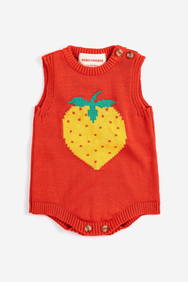 Bobo Choses Pixel Strawberry Knitted Playsuit