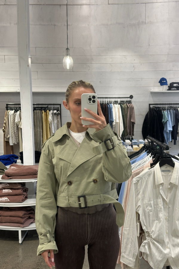 BLANK NYC Cropped Trench Jacket - Olive