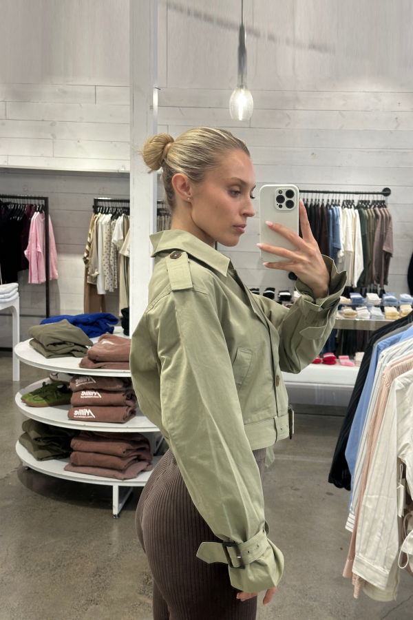 BLANK NYC Cropped Trench Jacket - Olive