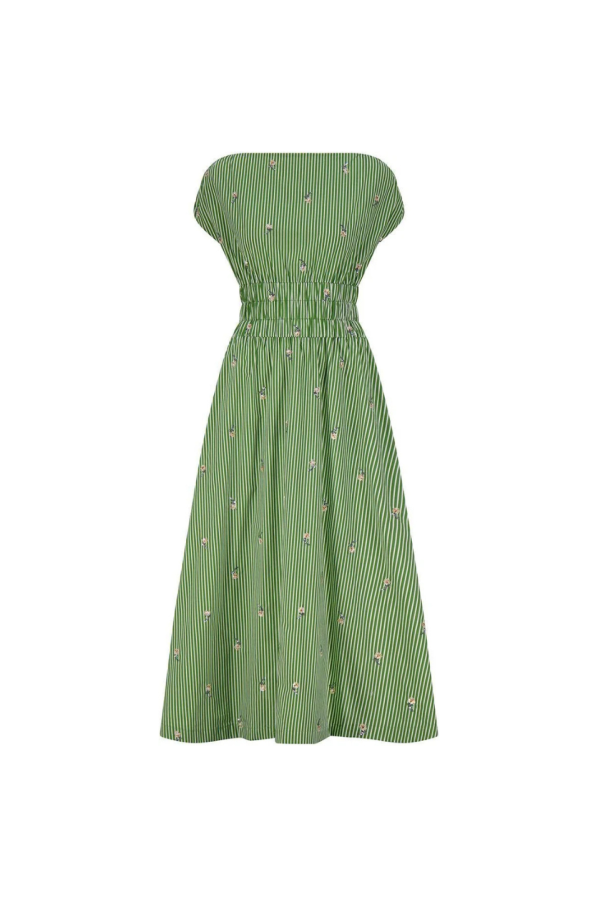 Lela Rose Embroidered Striped Cotton Dress - Cactus