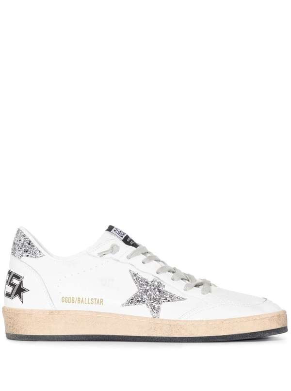 Golden Goose Ball Star With Glitter Star Detail Leather Sneakers - White