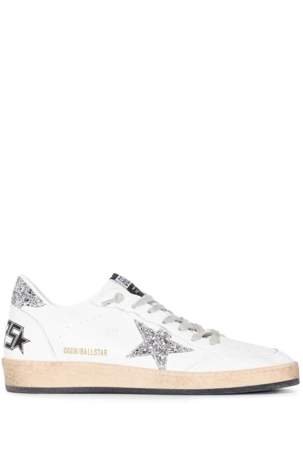 Golden Goose Ball Star With Glitter Star Detail Leather Sneakers - White