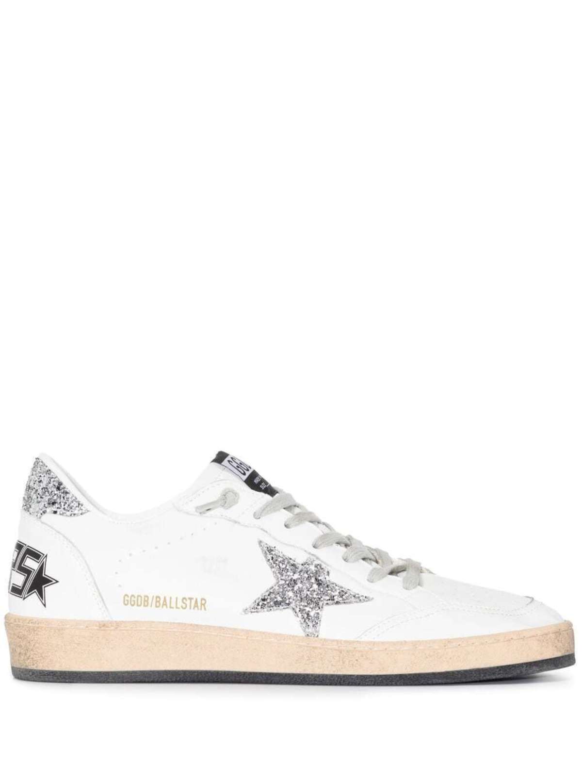 Golden Goose Ball Star With Glitter Star Detail Leather Sneakers - White - Image 1 of 3