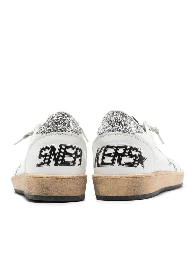 Golden Goose Ball Star With Glitter Star Detail Leather Sneakers - White