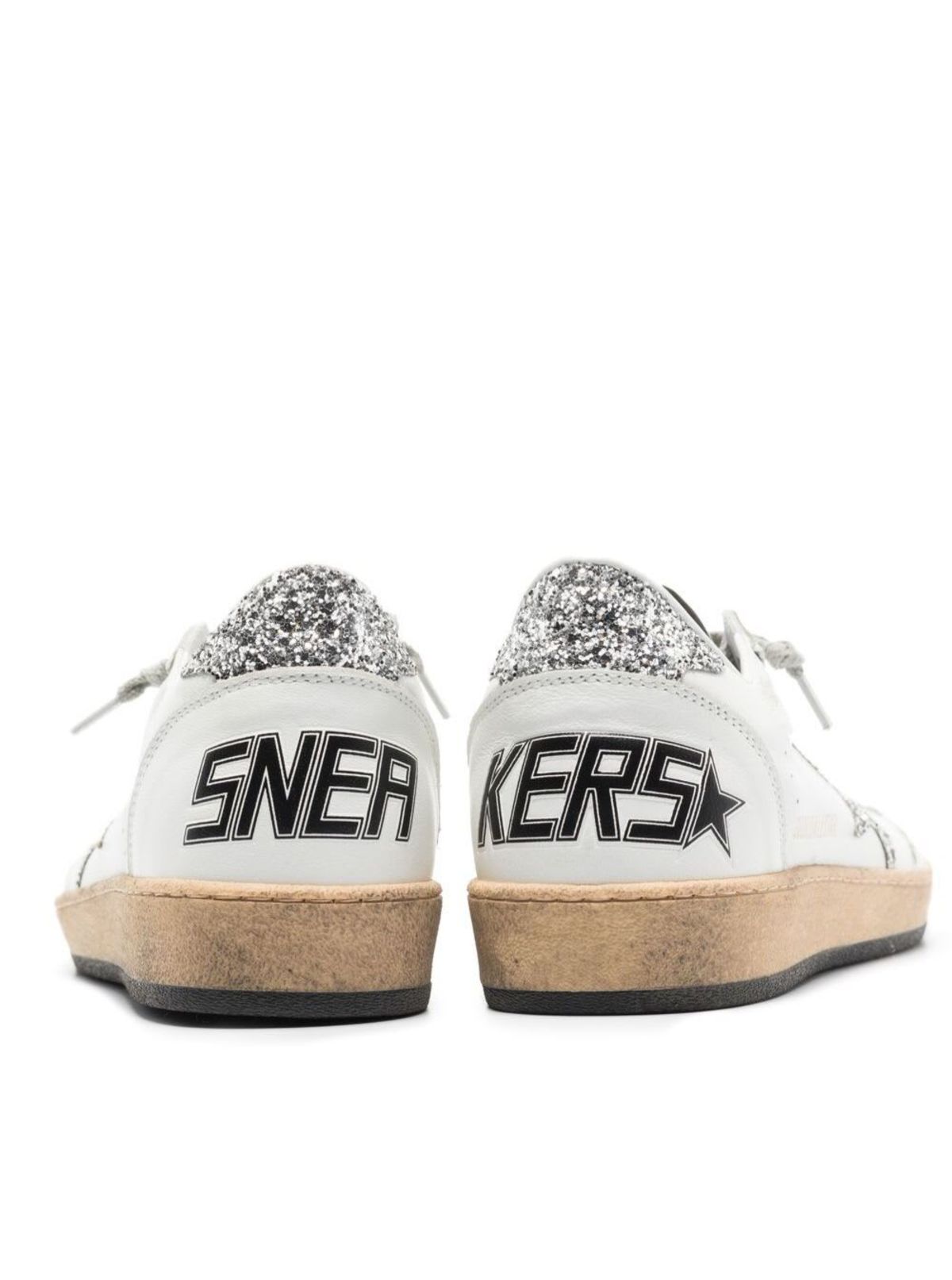 Golden Goose Ball Star With Glitter Star Detail Leather Sneakers - White - Image 2 of 3