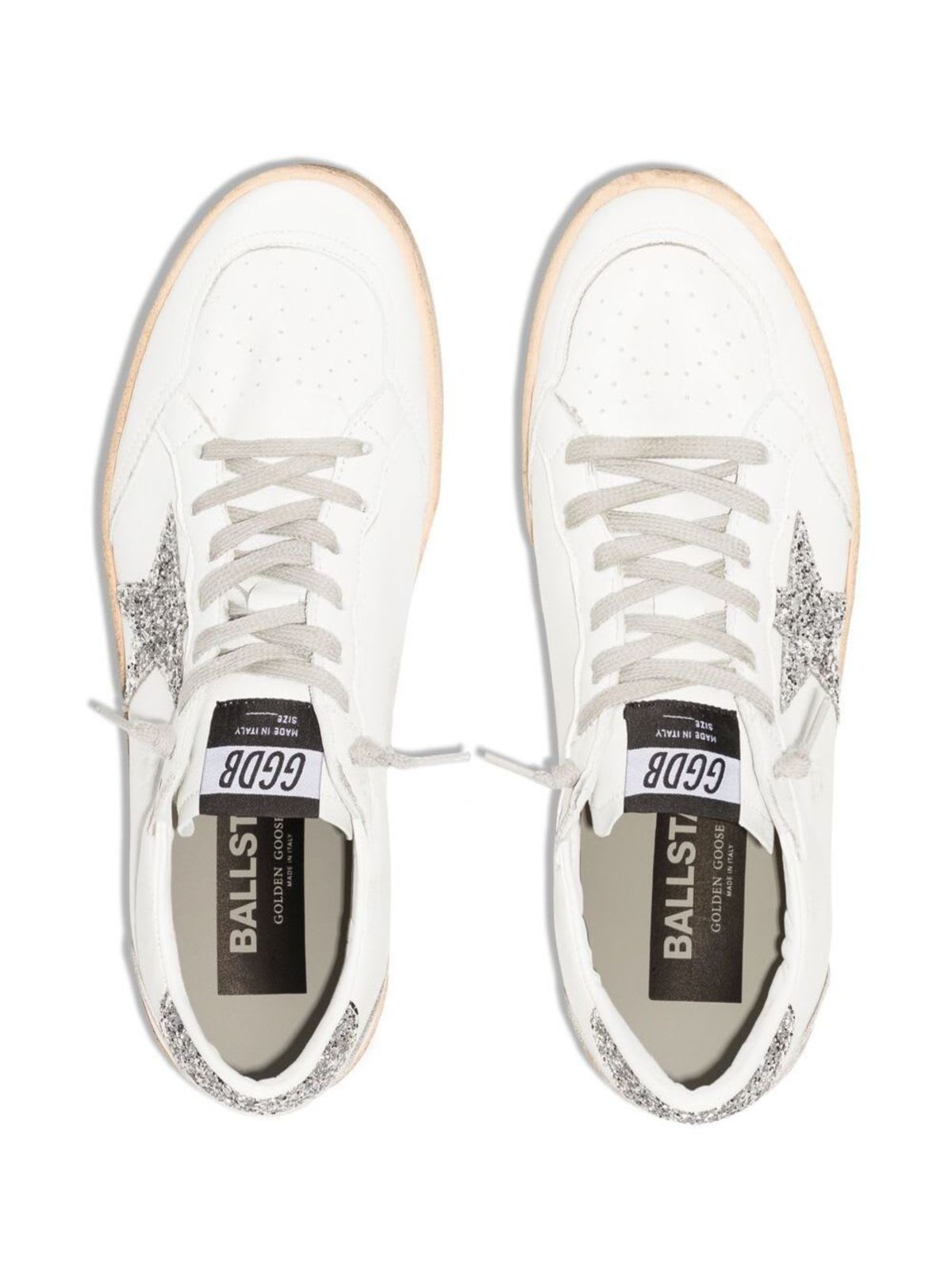 Golden Goose Ball Star With Glitter Star Detail Leather Sneakers - White - Image 3 of 3