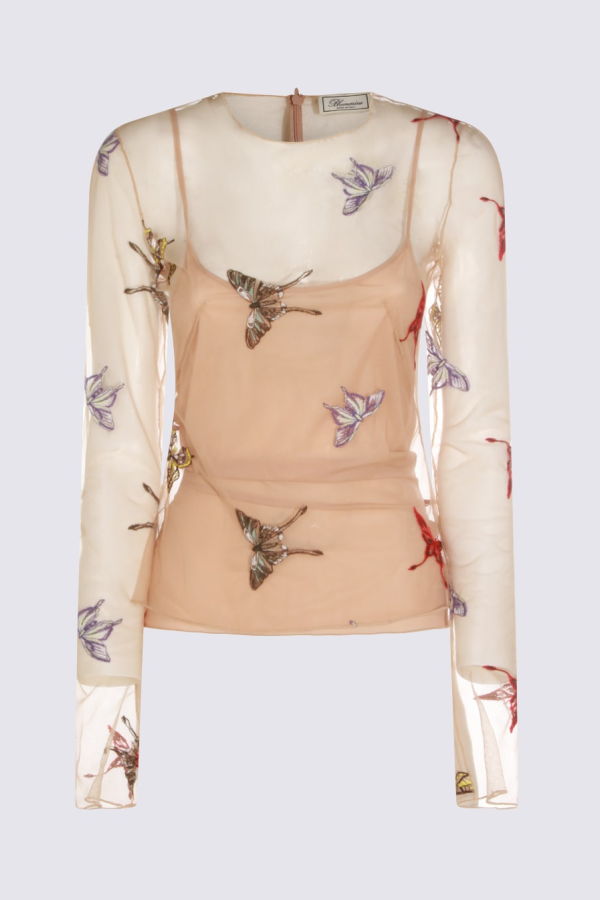 Blumarine Butterfly Detail Tank Top - Camel/Multi