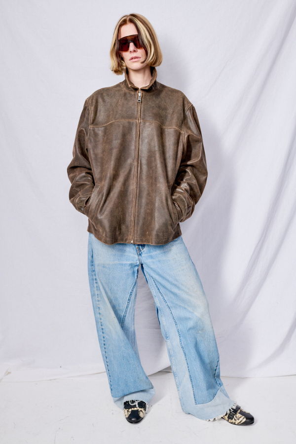 Assembly Brown Cracked Leather Zip Jacket